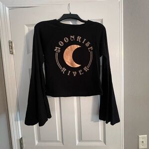 Shyanne Black Top with Gold Moon Graphic